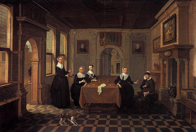 Five ladies in an interior, Bartholomeus van Bassen